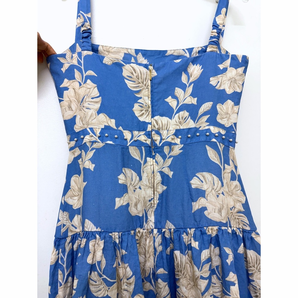 Agua by Agua Bendita Lima Madera Maxi Dress Linen Blue Ivory Floral Print L - Picture 11 of 16